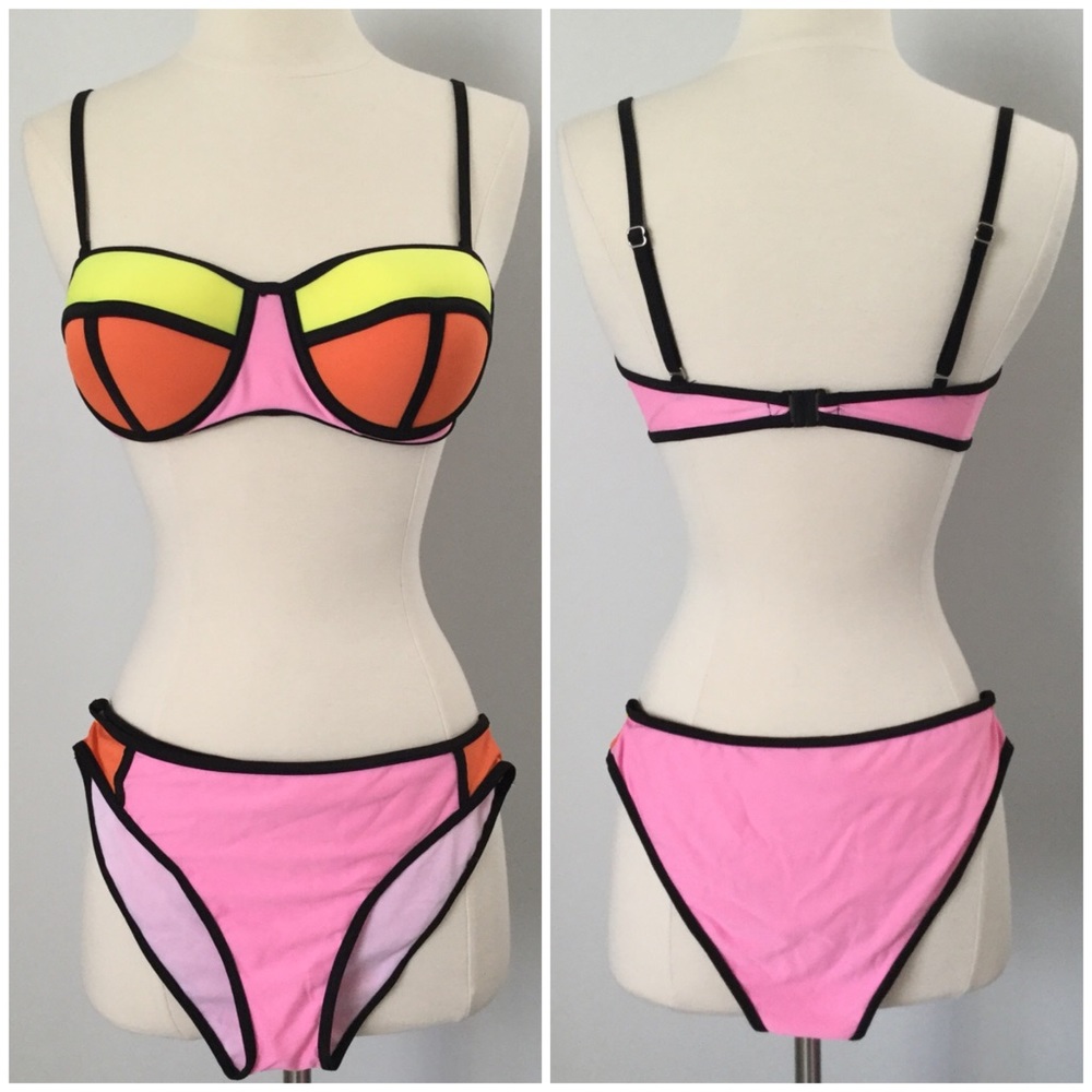 Colorblock Bikini - Yellow Orange Pink - Picture 2 of 3